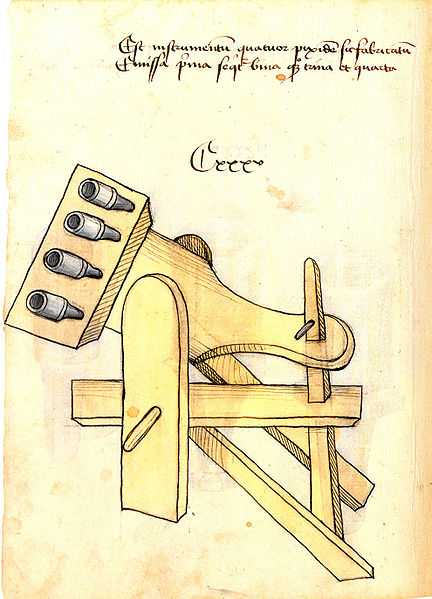 English Organ Gun C15th illustration (wilkipedia Commons) 